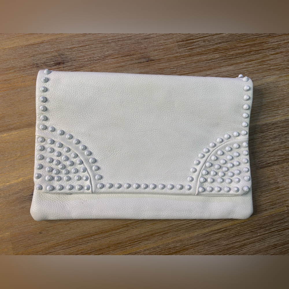 Studded White Clutch Bag